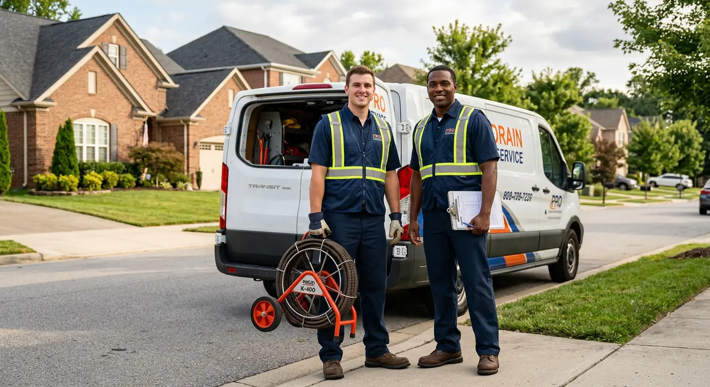 Sewer and drain service team with equipment ready for work in Rosenberg