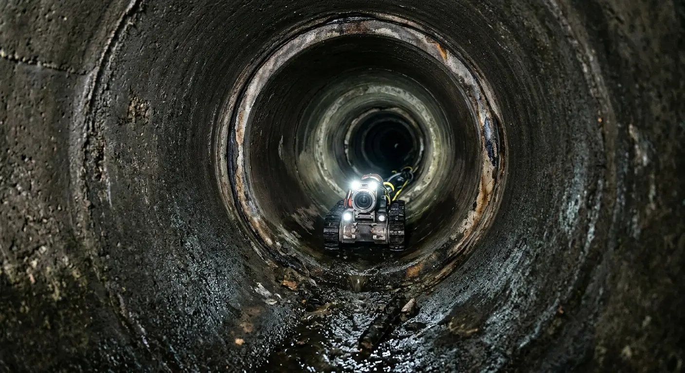 Robotic sewer camera inspecting pipe interior for Sewer Line Repair in Rosenberg