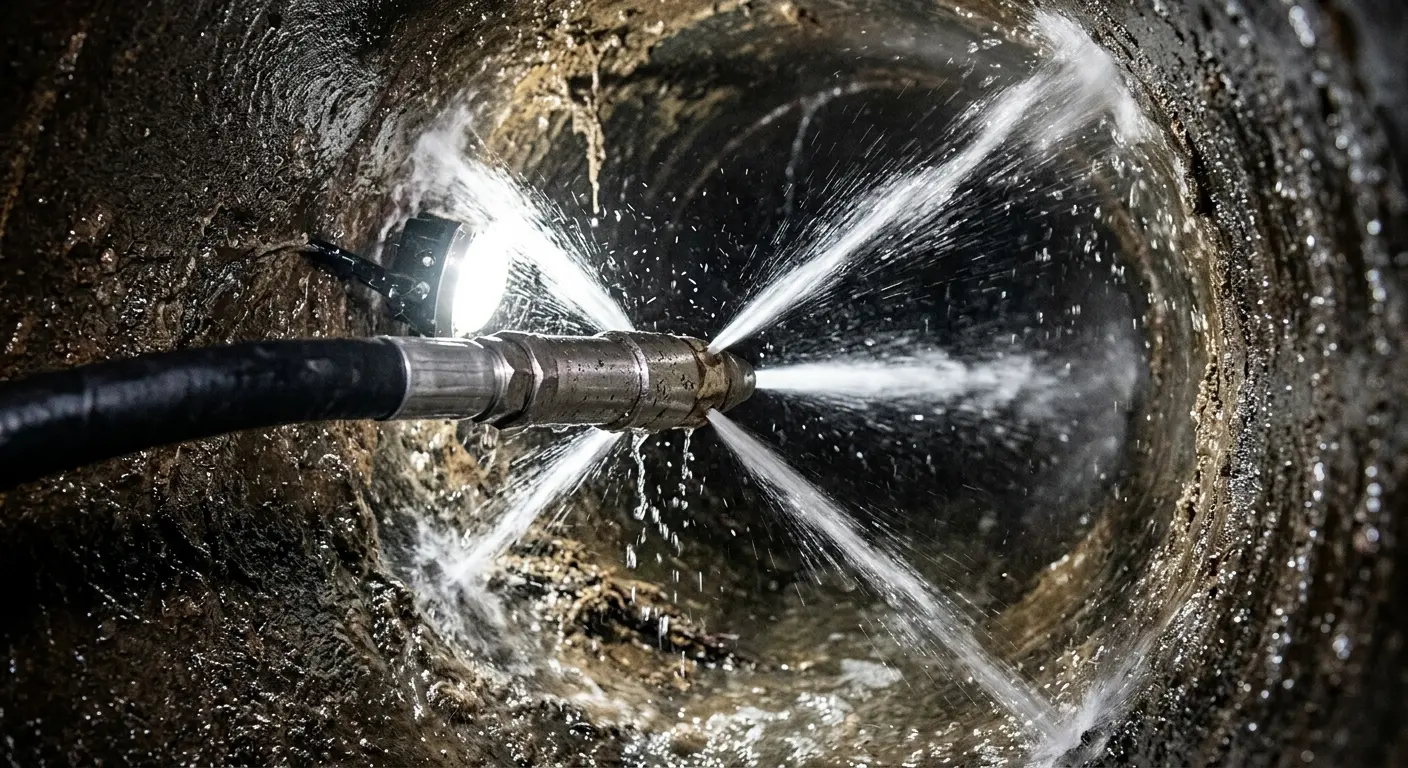 High-pressure hydro jetting nozzle cleaning sewer pipe for Storm Drain Cleaning in Rosenberg